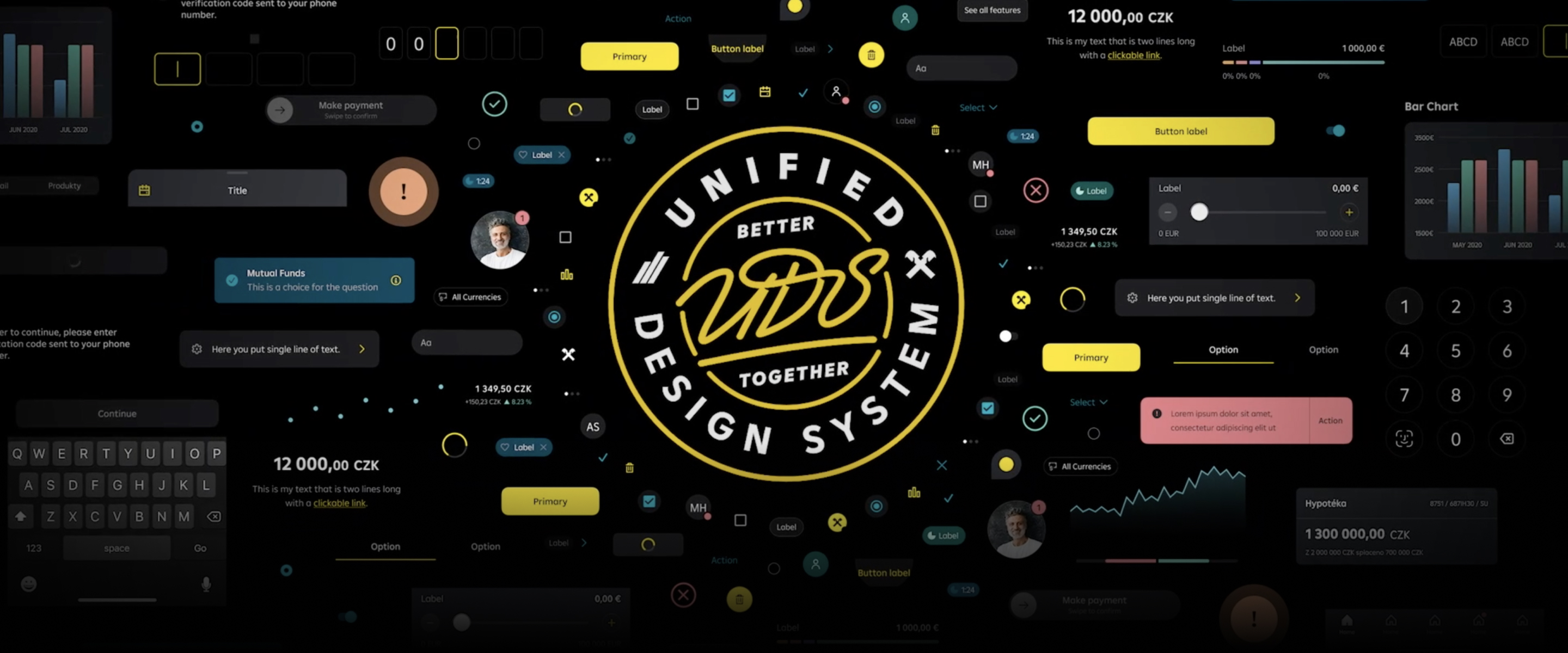 Image with UI components and UDS logo in the center